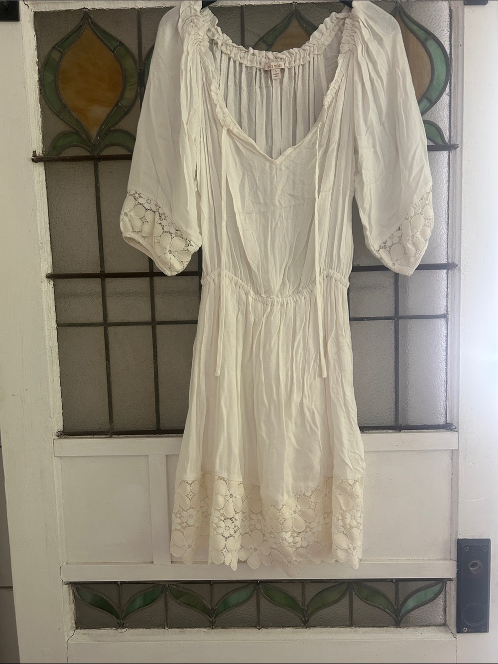 Ella Moss Cream Lightweight Gauze Peasant dress